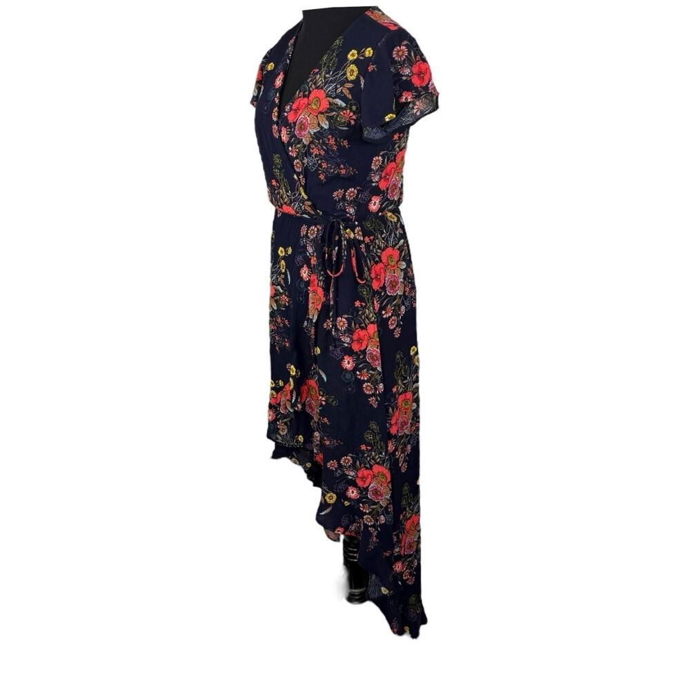 Altar'D State Maxi Hi/Low Navy Floral Dress‎ Wrap Style Ruffled Hem Sz Small EUC